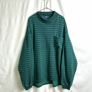 90s OLD GAP モックネック ボーダー カットソー XL ビッグサイズ グリーン スウェット ホンコン製 オールド ギャップ 80s ビンテージ