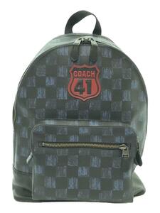 COACH◆グラフィックチェッカー/リュック/レザー/ネイビー/F23249