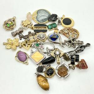 ■ペンダントトップ30点おまとめ■s約ま90g タイガーアイ マラカイト ローズクォーツ クリスタル アゲート jewelry silver 925 