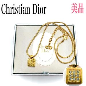 《希少》Christian Dior クリスチャンディオール ネックレス ペンダント ラインストーン トロッター ゴールド系 箱付 アクセサリー