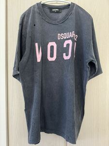 新品Dsquared2ディースクエアード限定ダメージTシャツMグレーピンクメンズ半袖プリントTシャツ クルーネック