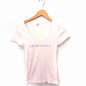 ナチュラルビューティーベーシック NATURAL BEAUTY BASIC Tシャツ スパンコール装飾 ロゴ Uネック 半袖 綿 M ピンク /FT レディース