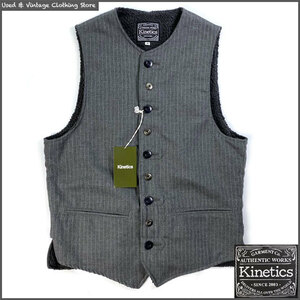 即決★Kinetics★メンズM ストライプ ベスト キネティックス グレー系 日本製 裏ボア General Boa Vest スリム