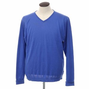 【中古】ジョンスメドレー JOHN SMEDLEY コットン Vネック プルオーバーニット ブルー系【サイズL】