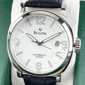 【1円〜】BULOVA ブローバ 腕時計 メンズ AT 自動巻 BVV401 ホワイト文字盤 ラウンドフェイス 裏スケ デイト 可動品