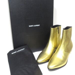 未使用 SAINT LAURENT サンローラン WEST 45 ZIP BOOTIES レザー サイドジップ ショートブーツ 579127 38 25cm相当 メタリックゴールド