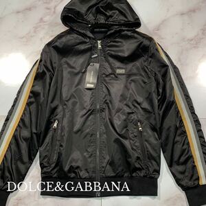 極美品/Lサイズ●DOLCE&GABBANA ドルチェ＆ガッバーナ サイドライン トラックジャケット ロゴプレート ジャージ ジム ブラック 