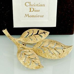 【美品】Dior クリスチャンディオール リーフ ブローチ ゴールドカラー アクセサリー 