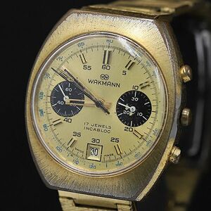 1円 ワックマン 手巻き ゴールド文字盤 クロノグラフ デイト クッション型 メンズ腕時計 TCY4752000 7ETY