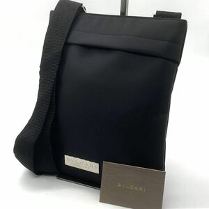 1円【未使用級】 BVLGARI ブルガリ ショルダーバッグ サコッシュ ボディ 斜め掛け ロゴプレート ブラック ビジネス メンズ