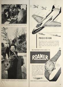 稀少・時計広告！1954年ローマー 時計広告/Roamer/Waterproof Swiss Watch/戦闘機/W