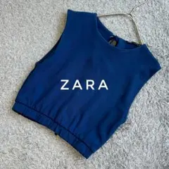 【匿名配送】ZARA ザラ　ショート丈　トップス　　リボン　Sサイズ　濃い青