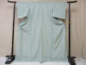 1円 良品 化繊 着物 小紋 洗える 絽 夏物 和装 和服 黄緑 燕 笹 竹 高級 単衣 身丈161cm 裄65cm【夢職】★★★