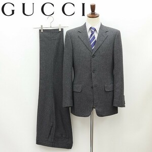 美品◆GUCCI グッチ ストライプ柄 ウール 3釦 セットアップ スーツ グレー 46