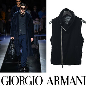 定価40万 超高級ベルベットブルゾン ジレ ランウェイアイテム GIORGIO ARMANI ジョルジオアルマーニ コート 48サイズ ブラック ベスト