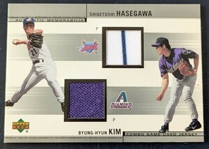 【2001 UPPER DECK】コンボジャージカード　エンゼルス 長谷川滋利／ダイヤモンドバックス　キム・ビョンヒョン【COMBO GAME-USED JERSEY】