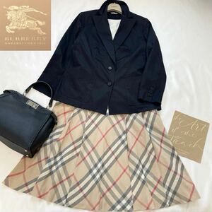 ★大きいサイズ★美品★バーバリー BURBERRY 15号/46/XL-3L ストレッチジャケット&メガチェックスカートスーツ 日本製 ビジネス フォーマル