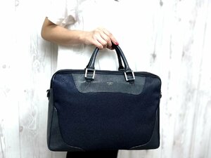 極美品 PELLE MORBIDA ペッレモルビダ ビジネスバッグ ハンドバッグ バッグ ナイロンキャンバス×レザー 紺 A4収納可 メンズ 75162Y