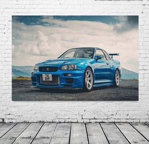 ★☆【大人気!!】スカイライン R34 34R GTR ポスター キャンバス 壁紙 アート 絵画 リビング インテリア フレームなし 70X100cm☆★