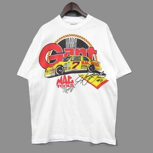 80s 90s ★USA製★ ビックサイズ XL All Sport HARRYGant レーシング 半袖 Tシャツ シングル ホワイト 古着 ビンテージ 4JU2802