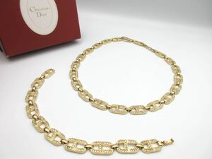 【美品】激レア 2点set★ Christian Dior ネックレス ブレスレット CD ストーン クリスチャン ディオール ヴィンテージ ir-20-m21-6_(f