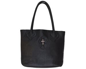 CHROME HEARTS FS TOTE BAG BLACK LEATHER WITH SMALL SILVER CROSS クロムハーツ　トートバッグ　シルバー　スモールクロス