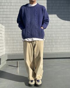 80s90s L.L.Beanフロントポケット付ニットMブルー?VINTAGE