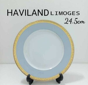 6鋤)③10枚まとめて HAVILAND アビランド リモージュ 24.5cm 洋食器 大皿 丸皿 水色 ブルー ゴールド レストラン 旅館 金彩 プレート240115