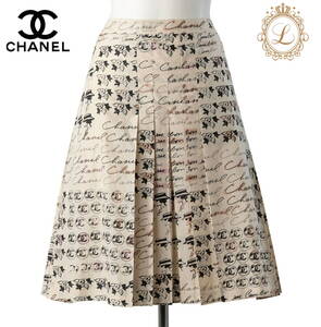 【返品可】CHANEL シャネル ココマーク ロゴ カメリア プリーツ スカート ボトムス 38 シルク アイボリー　ブランド アパレル 中古 中古品