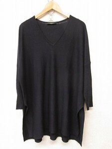 k6683：Weekend Max Mara(ウィークエンド マックスマーラ)シルク絹混ウール Vネック 薄手ニット L/XL 長袖カットソー 紺/レディース：5