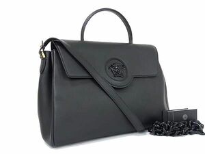 ■極美品■ VERSACE ヴェルサーチ ラ メドゥーサ レザー 3WAY ショルダーバッグ ハンドバッグ レディース ブラック系 FB1410