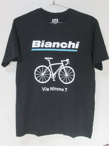 *　Bianchi　ビアンキ　Tシャツ　UT　ユニクロ　UNIQLO　コラボTシャツ　半袖　メンズ=M　コットン　グラフィックバイク　自転車　スポーツ