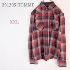 ＊291295オム【XXL】チェック柄シャツ 綿100% ロゴ カジュアル