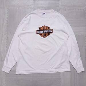 古着 00s HARLEY-DAVIDSON ハーレーダビッドソン フレイムロゴ 長袖Tシャツ ロンT ホワイト USA製 L