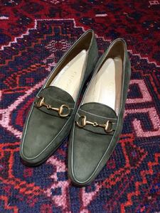 新品未使用GUCCI SUEDE LEATHER HORSE BIT PUMPS MADE IN ITALY/グッチスウェードレザーホースビットヒールパンプス 5 B