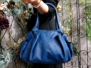 ●超美品●LOEWE ロエベ●アイレ●アナグラム●ロゴ型押し●ナッパ レザー 本革●ハンド バッグ●インペリアルブルー●G金具●Js53793