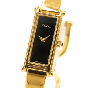 1円 稼働 箱/保証書付 GUCCI グッチ 1500L バングルウォッチ QZ クオーツ 黒文字盤 ゴールド GP 腕時計 レディース スクエア 0413620240528