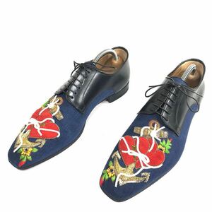 【ルブタン】本物 Louboutin 靴 25.5cm 刺繍 カジュアルシューズ ドレスシューズ レザー×布系 男性用 メンズ イタリア製 40 1/2