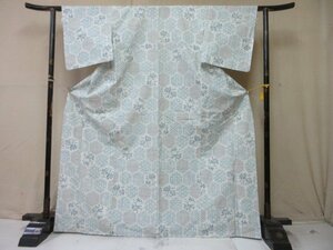 1円 良品 正絹 着物 紬 真綿 民芸 和装 和服 白 亀甲 色紙 花菱 高級 単衣 身丈159cm 裄65cm【夢職】★★★