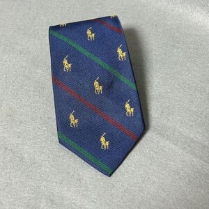 ★ RalphLauren　ラルフローレン　ポロ ロイヤルクレスト柄 　ネクタイ【　ネイビー　青　 】 HANDMADE　日本製　シルク　100％ 龍20 三