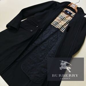 h43 超絶級!!!大人の余裕ステンカラー　定価15万●BURBERRY LONDON●キルティング付き ロングコート バーバリーコート メンズ L 別格！