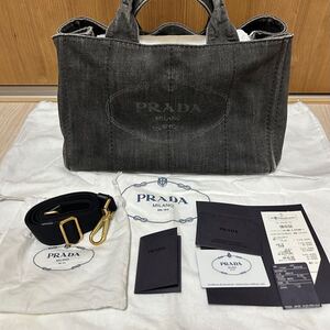 送料無料★高島屋購入 PRADA プラダ カナパ トートバッグ B2642B デニム NERO