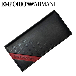 EMPORIO ARMANI 二つ折り長財布 ブランド エンポリオアルマーニ 小銭入れあり レッドバンド ブラック y4r170-yq12v-80681