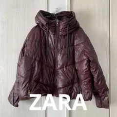 ZARA バーガンディ フード付き キルティングジャケット限定値下げ