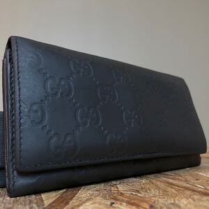 1円　極美品　GUCCI グッチ シマ長財布 レザー キャンバス　ウォレット ラウンドファスナー 財布 マーモント ブラック　