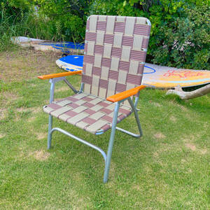 【チェア / 椅子】 ビンテージローンチェア (Lawn Chair) ウッド アウトドア キャンプ ガーデン 折りたたみ 茶 02