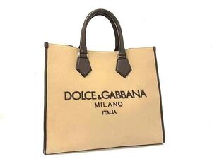 1円 ■美品■ DOLCE＆GABBANA ドルチェ&ガッバーナ キャンバス×レザー ハンドバッグ トート メンズ レディース ベージュ系 FD7966