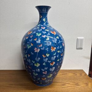 UTZ498 有田焼 古許窯 菊水作 色絵蔦葉文 大花瓶 高60㎝ 現状品