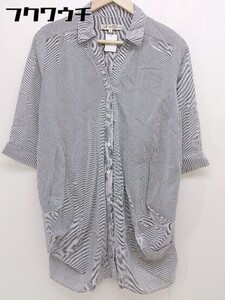 ◇ B MING by BEAMS ストライプ 七分袖 ロング シャツ ブラウス サイズ S ホワイト グレー レディース