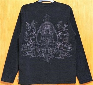 SALE！絡繰魂♪(XL)243558観音梵字刺繍ゼブラジャガード長袖Ｔシャツ